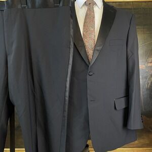 Wilke-Rodriguez 48R 46 x 28 2 Piece Black Wool Blend 2 Button Dual Vent‎ Tuxedo